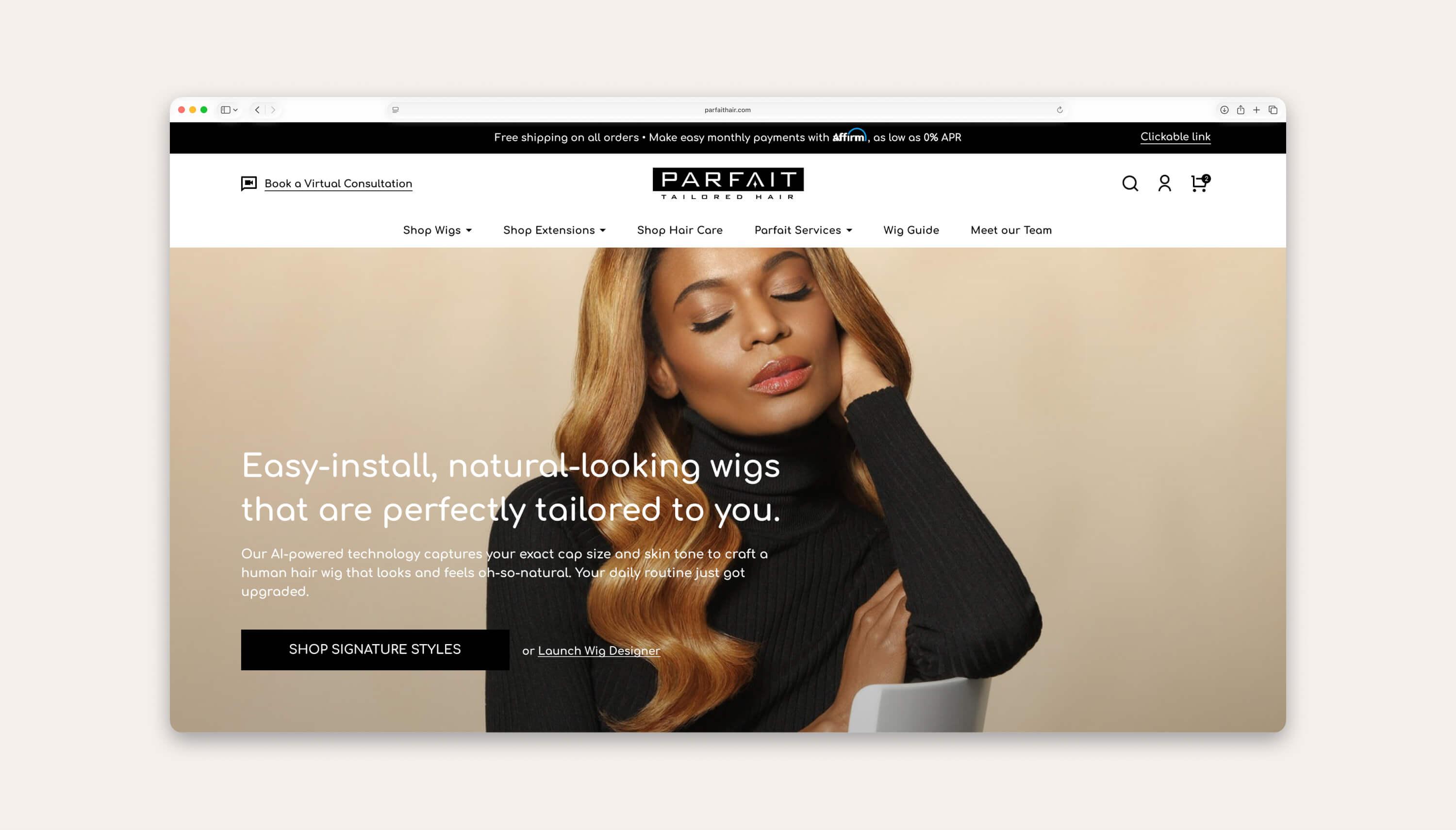 Homepage and navigation redesign for Parfait.