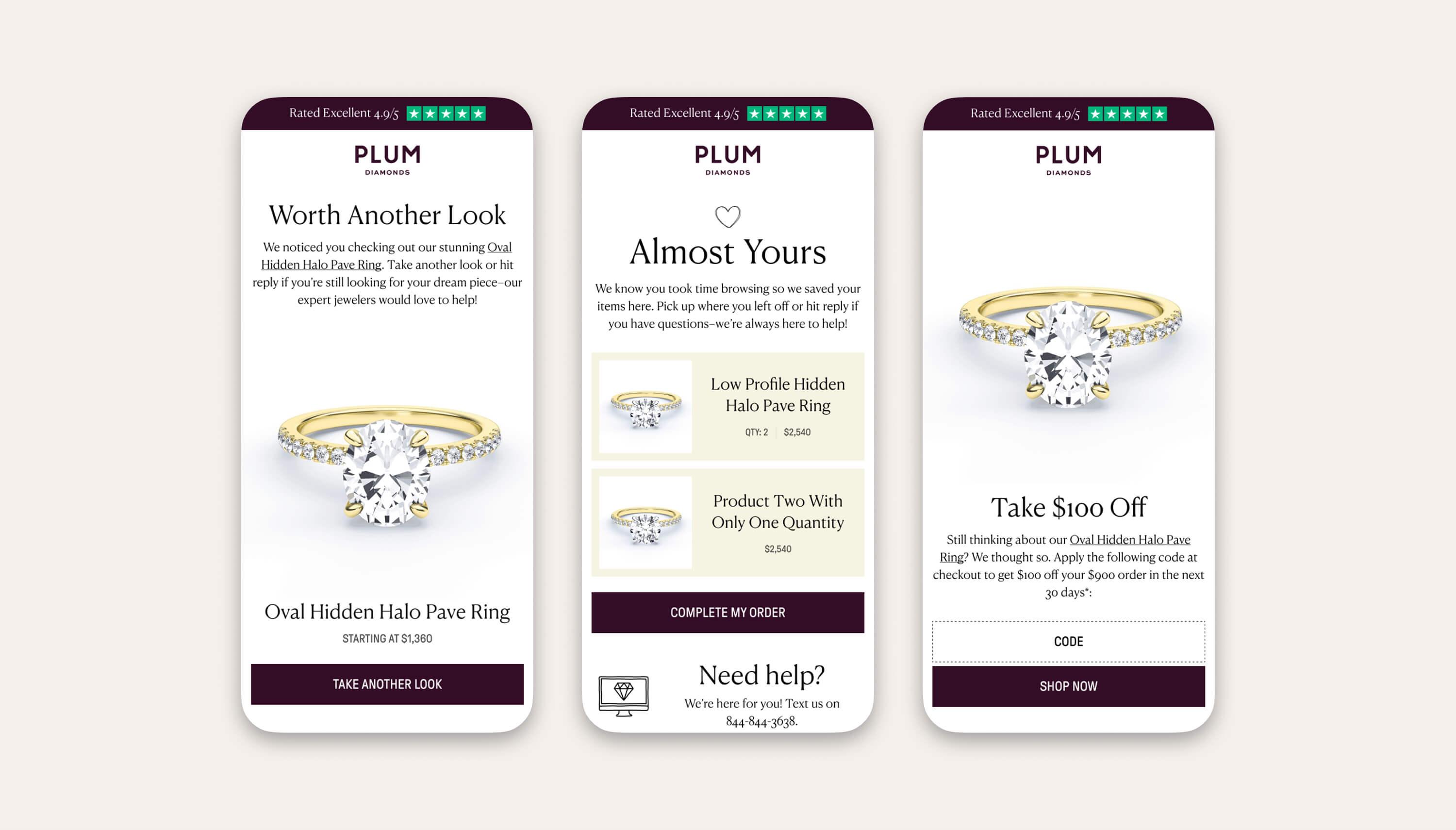 Mock-ups of abandonment and post-purchase email templates on Klaviyo.