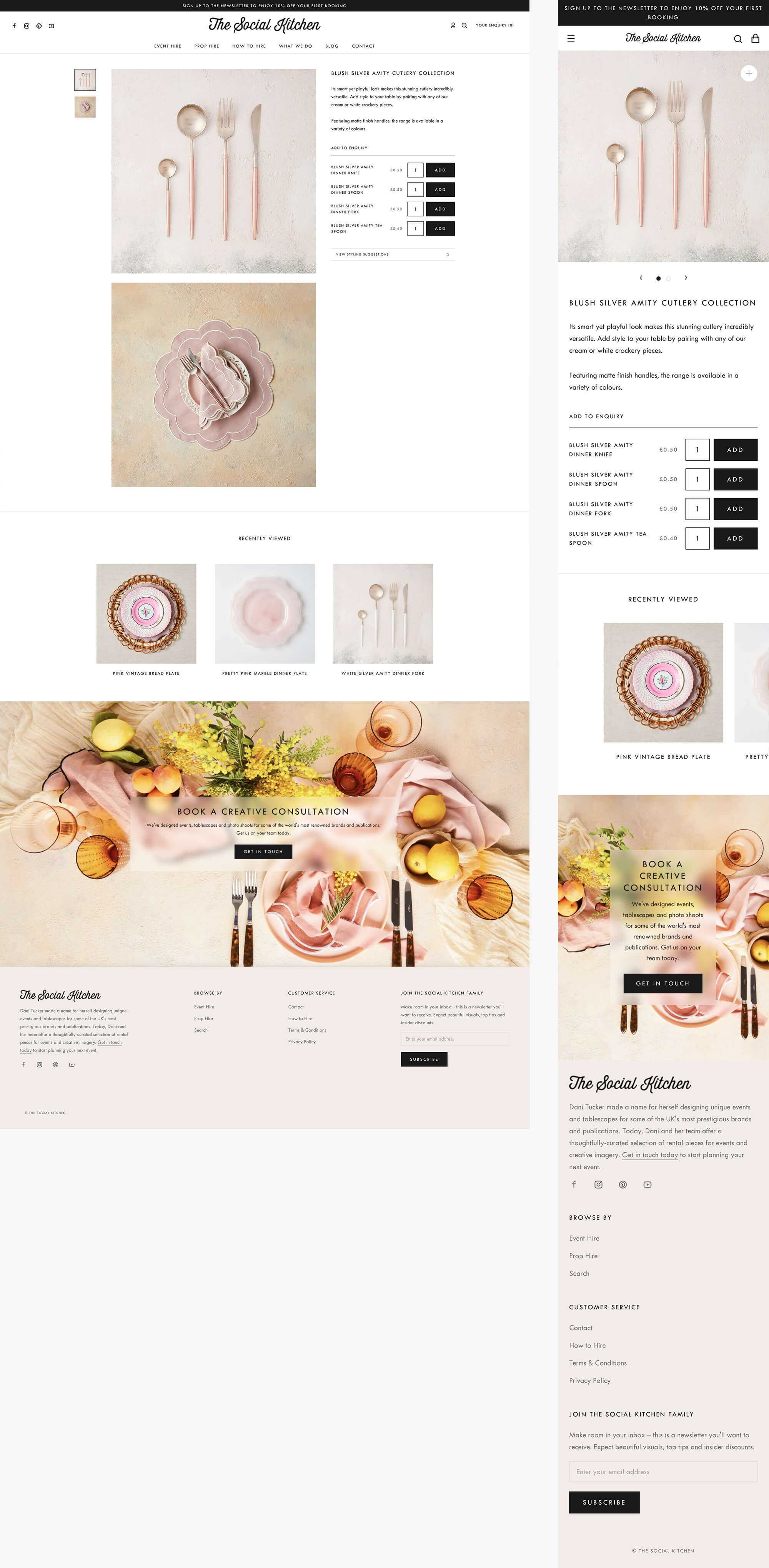 Screenshot of Grouped product pages design for The Social Kitchen