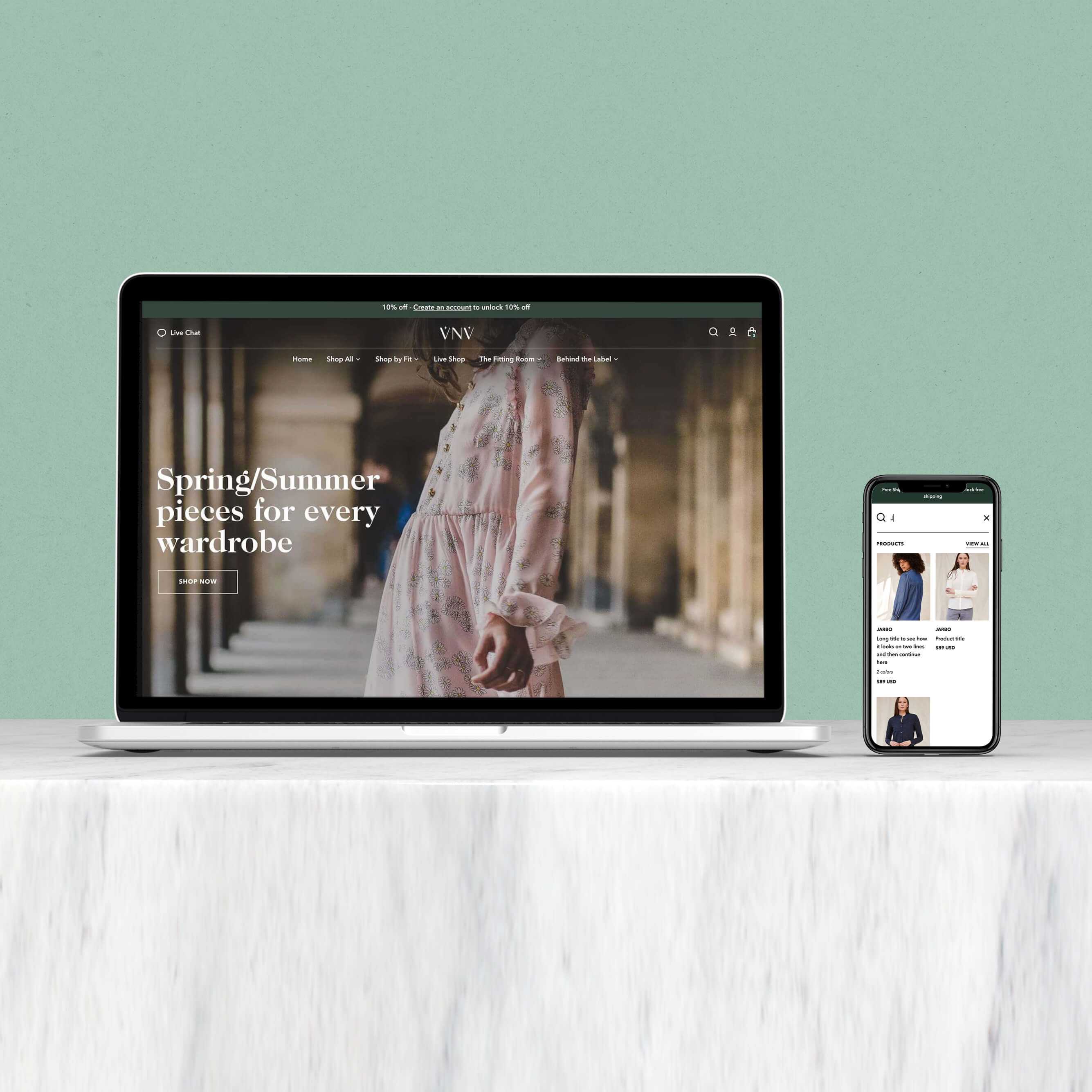 Mock-ups of VNV project on MacBook and iPhone