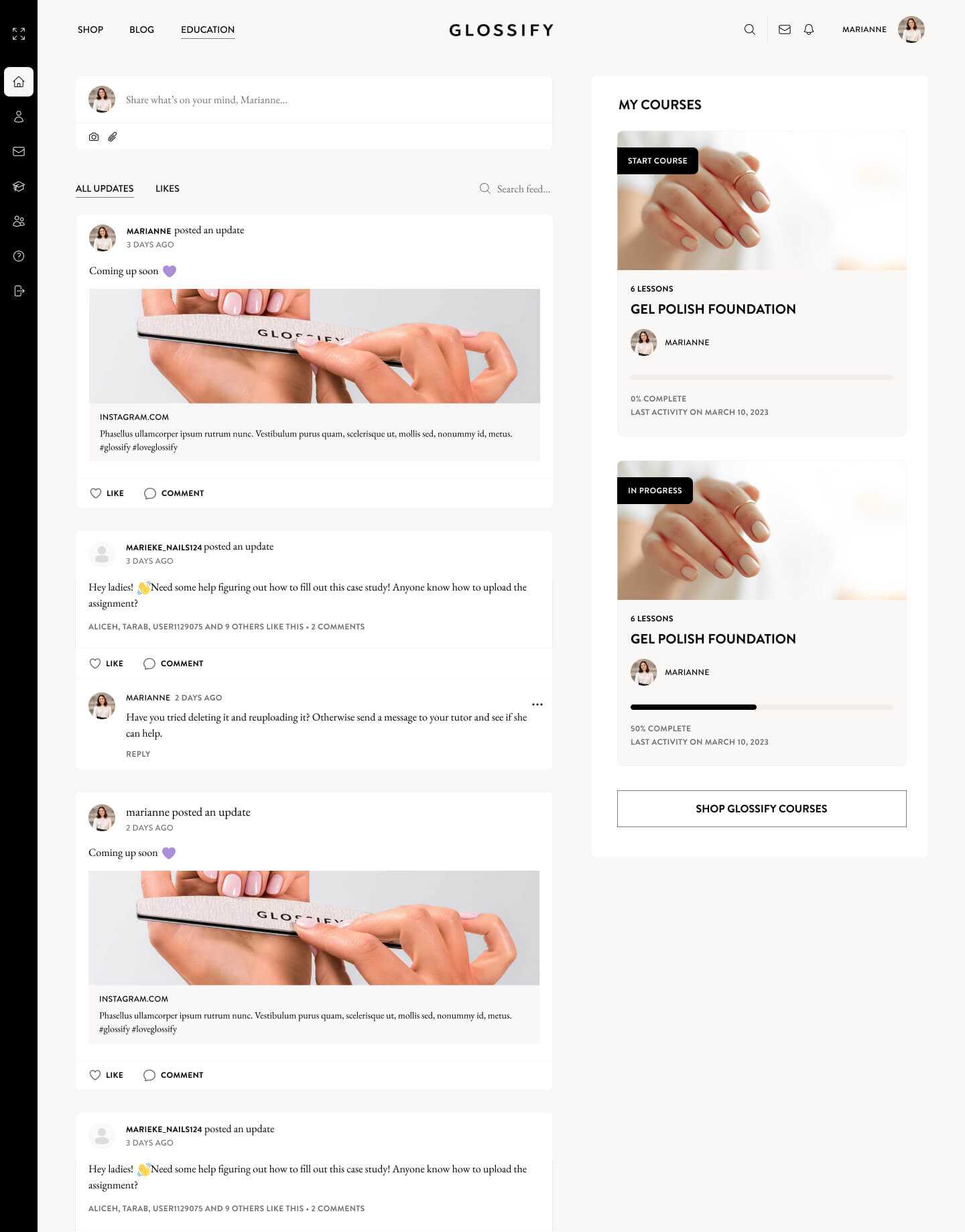 Screenshot of Education Platform design for Glossify